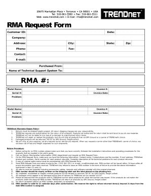 TRENDnet RMA Request Form - Blank Fillable Template | Fill Out, Print ...
