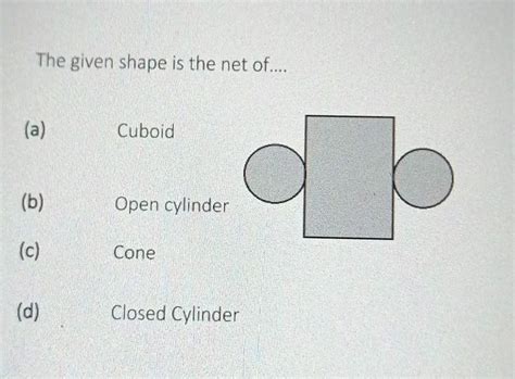 2. The given shape is the net of.... (a) Cuboid (b) Open cylinder ...