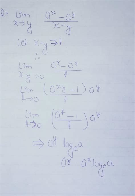Limx-->y(a^x-a^y)/(x-y).please share solution of limit problem.#limit# ...