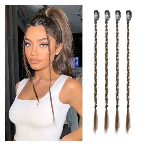 4PC Braid In Hair Extension 14 Inch Clip In Braid Extensions For Women ...