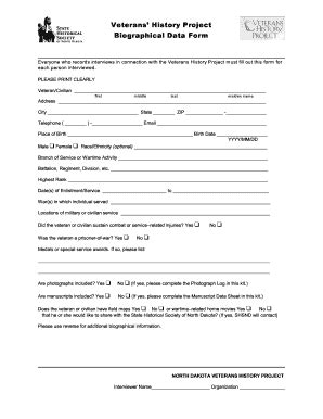 Fillable Online history nd Biographical Data Form - the State ...