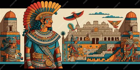 Moctezuma ii vibrante en la sala del trono azteca | Vector Premium