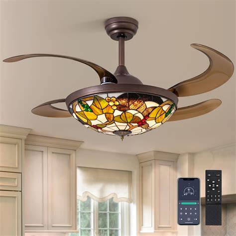 Amazon.com: CROSSIO 48" Tiffany Ceiling Fan with Light Colorful ...