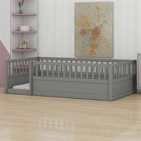 Union Rustic Floor Bed Frame With Fence, Montessori Wooden Children's ...