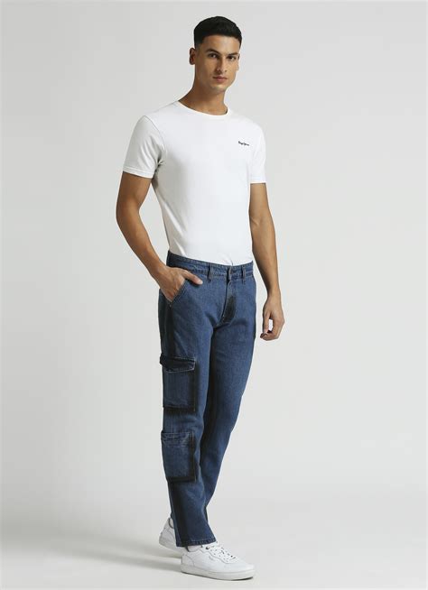 Cargo Straight Mid Rise Dark Blue Jeans | Pepe Jeans India