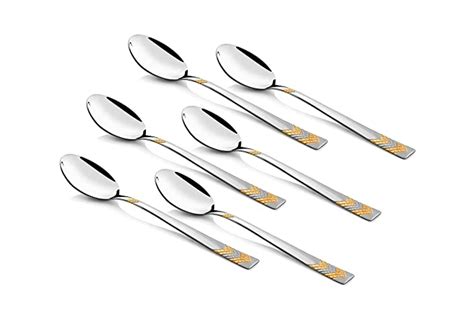 FnS RAGA 24 Karat Gold Plated Stainless Steel Tea Spoon (Set of 6) for ...