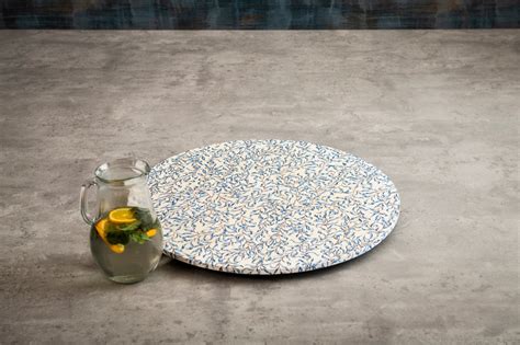 A Tiny Mistake Blue Leaves Finish Wooden Table Turner, Dining Table Or