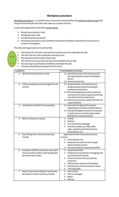 Image result for Workplace Procedure Example