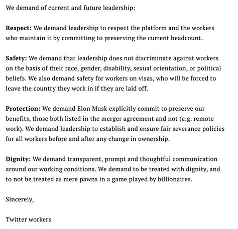 Dear Twitter Employees, Thank you for your letter. You're fired ...