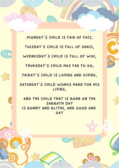 Monday's Child Poem A4 Glossy Poster - Etsy