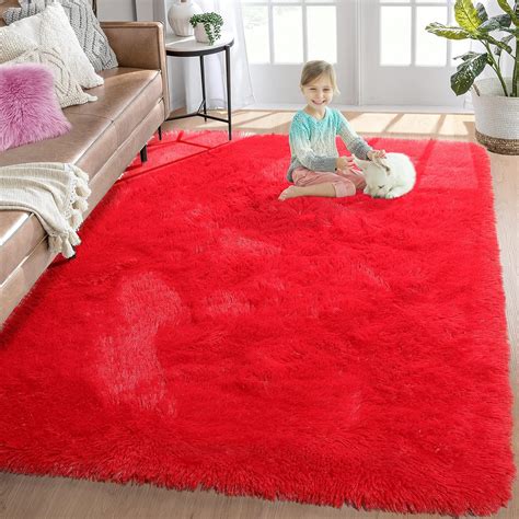 Buy Red Soft Area Rug for Bedroom,4x6,Fluffy Rugs,Shag Carpet for ...