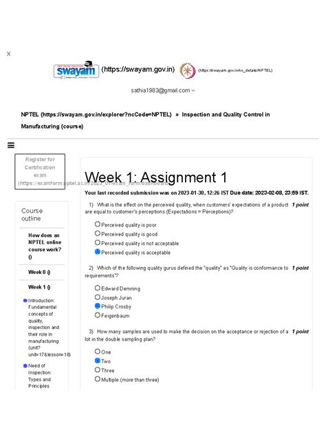 Assignment 1 - X NPTEL (swayam.gov/explorer?ncCode=NPTEL) » Inspection ...