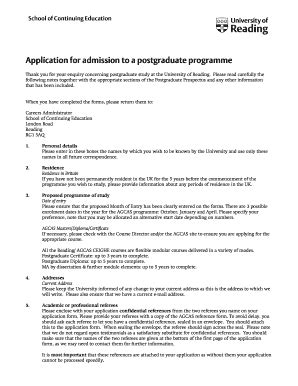 University of Reading Postgraduate Application Form - Blank Fillable ...