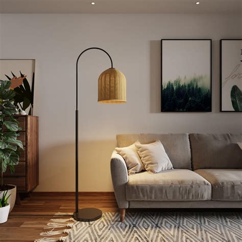 EzeeLum Rattan Floor Lamp, 65in. Boho Wicker Floor Lamp with Natural ...