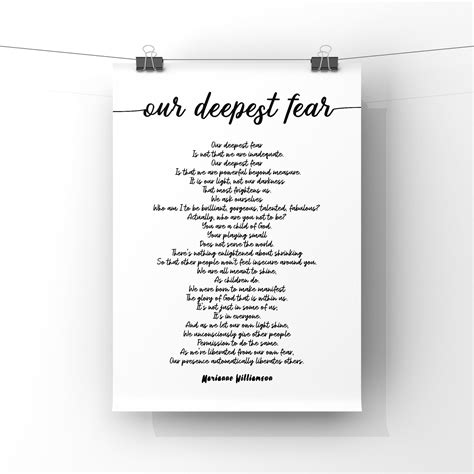 Our Deepest Fear Poem by Marianne Williamson Unframed Print - Etsy
