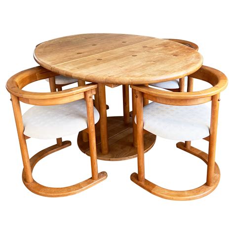 MCM Round to Oval Dining Table w/ Leaves + 4 Chairs by Gudme Jl Moller ...