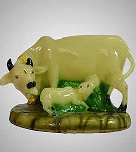 Buy Kamdhenu Radium Marble Stone Cow with Calf Decorative Statue ...