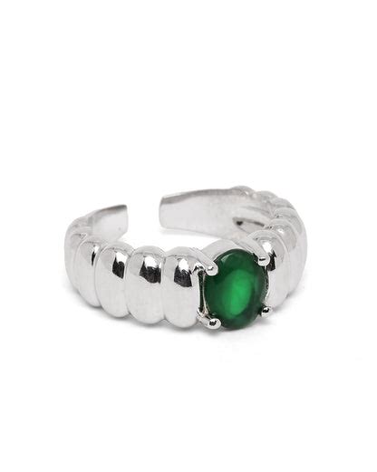Rhodium Plated Emerald Blue Stone Adjustable Ring – Carlton London Online