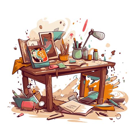 Messy School Desk Clipart