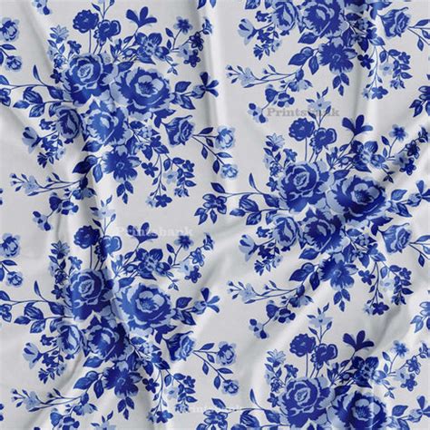 White Blue Floral Digital Printed Fabric Supplier India – Printsbank