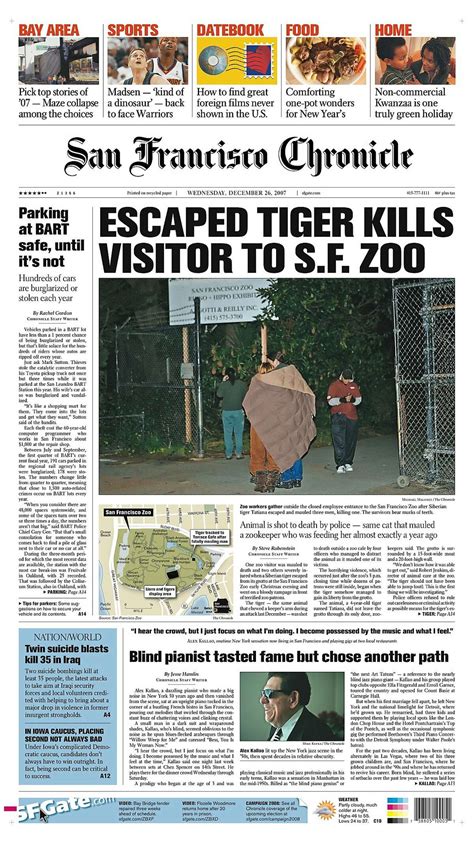 Chronicle Covers: The Christmas Day tiger mauling at the SF Zoo