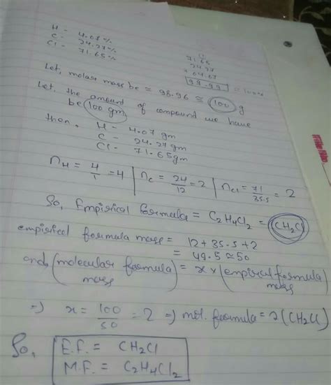 Compound contains 4.07% hydrogen ,24.27 % cqrbon and 71.65 % chlorine ...