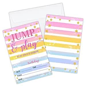 20 Birthday Invitation Cards with Envelopes for Kids - Jump and Play ...