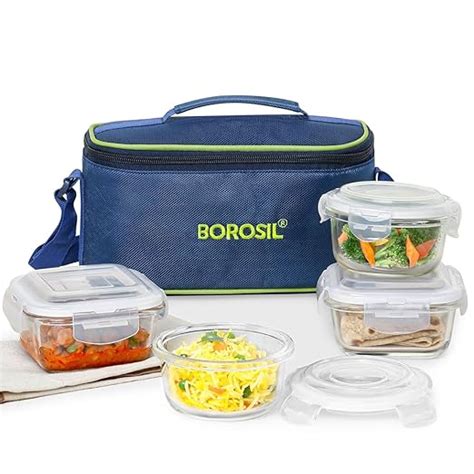 Borosil Klip n Store Universal Lunchbox | 320ml x 2 Square + 240ml x 2 ...