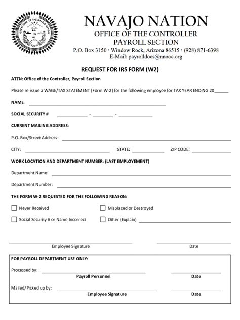 2015-2026 AZ Navajo Nation Request for IRS Form (W2) - Blank Fillable ...