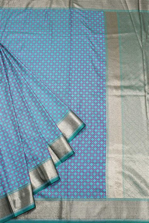 Shop Now for Blue Banarasi Soft Silk Saree with Contrast Border - Late