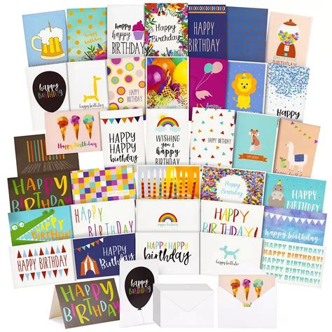 36 Pack Assorted Birthday Card Set With Envelopes, Bulk (4x6 In, Blank ...