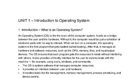 Unit 1 OS Notes: Introduction to Operating Systems and Their Functions ...