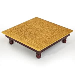 Crafted wonders Handcrafted Wooden Brass Pooja Chowki Traditional ...