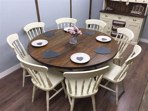 Large Round Farmhouse Table and Chairs 6,8 Seater Shabby Chic DELIVERY ...