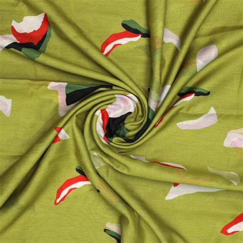 Green Abstract Printed Muslin Fabric - Unstitched Fabric for Dress ...