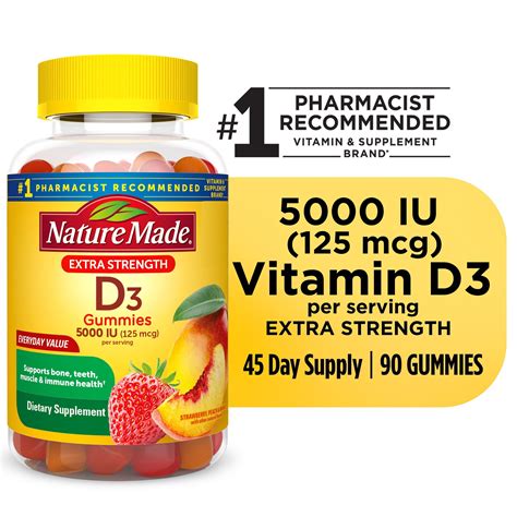 Nature Made Extra Strength Vitamin D3 5000 IU (125 mcg) Per Serving ...