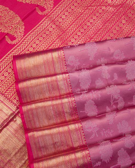 Flamingo Pink and Punch Pink Kanjivaram Silk Saree - D393 – Pashudh Sarees