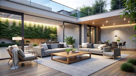 Modern patio design with cozy furniture and greenery | Premium AI ...