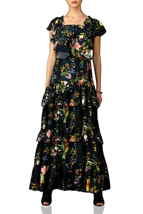 Maxi Dress|Designer Maxi Dress|Flower Print Dress|Designer Long Ruffle ...