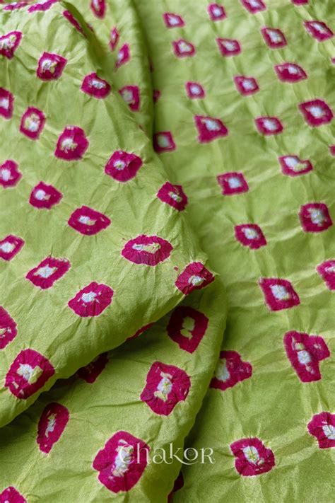 Shop Handcrafted Pista Green Bandhani Mulberry Silk Blouse Fabric For ...
