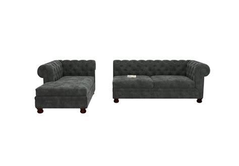 Buy Beck L-Shaped Left Aligned Sofa (Velvet, Stone grey) Online : Urbanwood