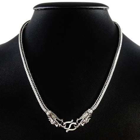 MEN'S 55 CM GENUINE SOLID STERLING SILVER DRAGON CLASP CHAIN NECKLACE ...