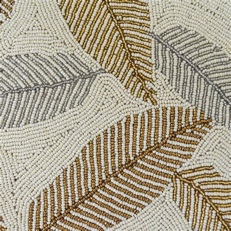 Beads White and Gold Leaf Runner Online - Premium Table Runner | Nestasia