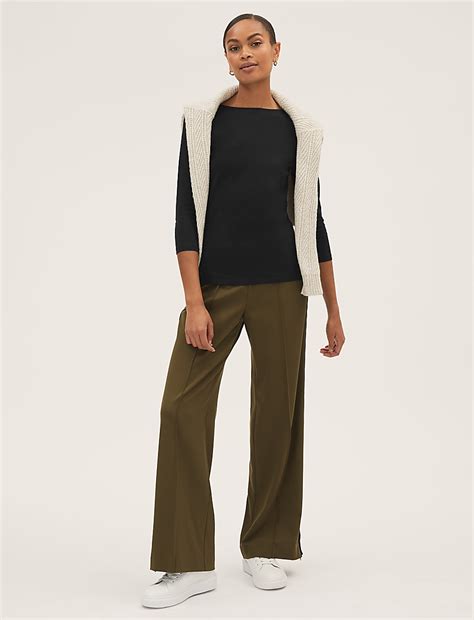 Buy Cotton Rich Slim fit 3/4 Sleeve Top at Marks & Spencer