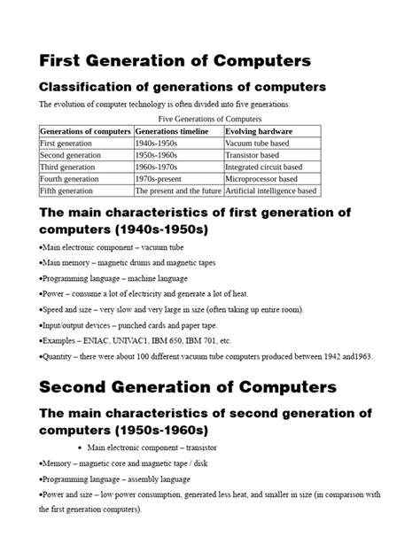 Image result for Computer Generations PDF Table Form