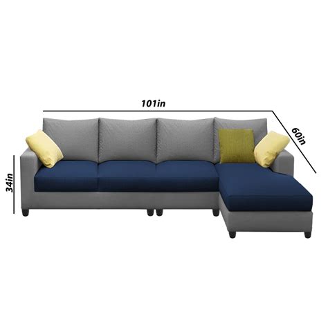 Casaliving Rihan 6 Seater L Shape Sofa Set Living Room (Blue Grey Fabr
