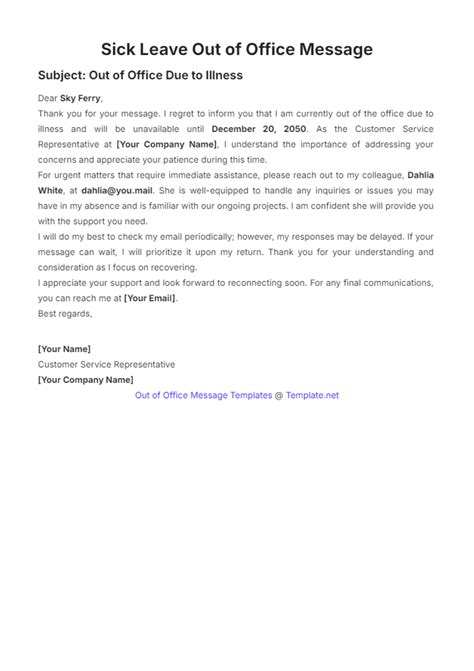 Free Out of Office Message Templates to Edit Online & Print