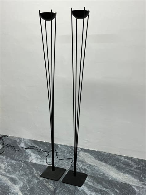 Postmodern Koch and Lowy Matte Black Torchiere Floor Lamps, 1980s, a ...