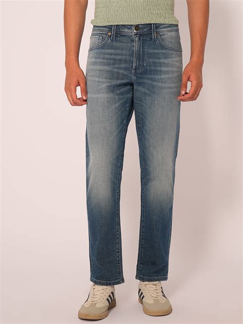 Buy Blue Mid Rise Straight Fit Jeans for Men Online