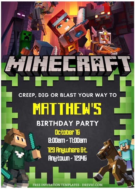 Free editable pdf pixel party minecraft birthday invitation – Artofit